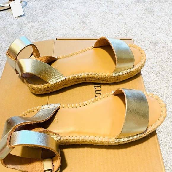 SOLUTOS Cadiz Leather Gold Espadrilles platform ankle Sandals size 6 - Picture 6 of 15
